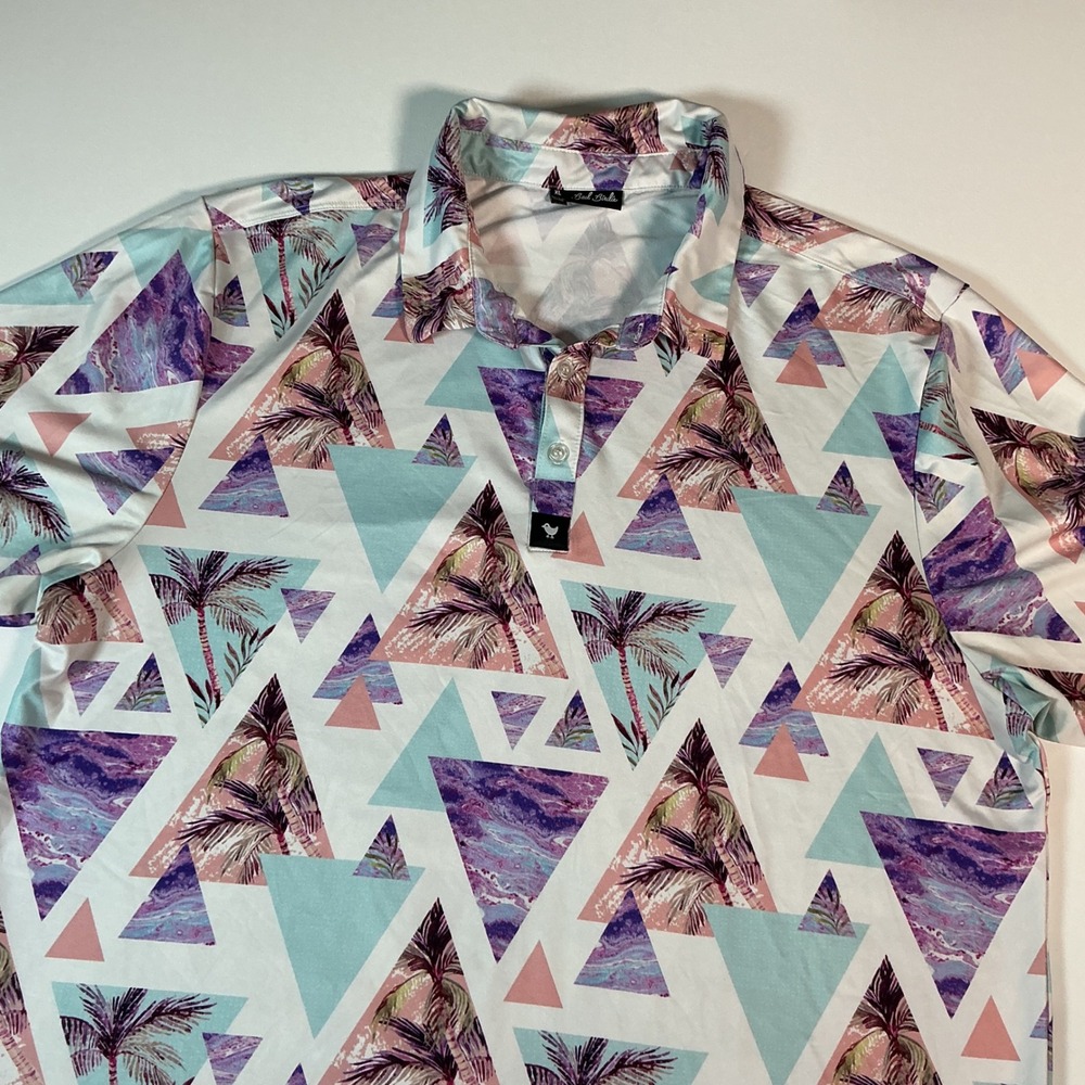 Bad Birdie "Cali" Men's Golf Polo Shirt Geometric Palm Tree Size XL